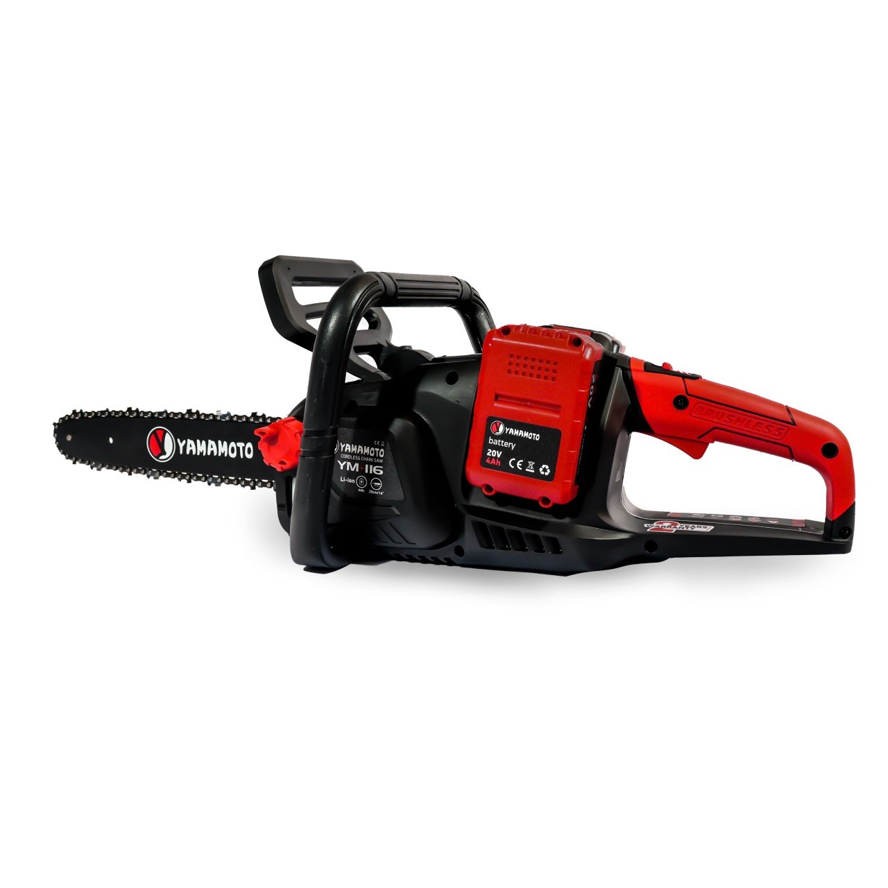 Drujbă electrică Yamamoto cu acumulator 20V și lamă 14 inch detaliu